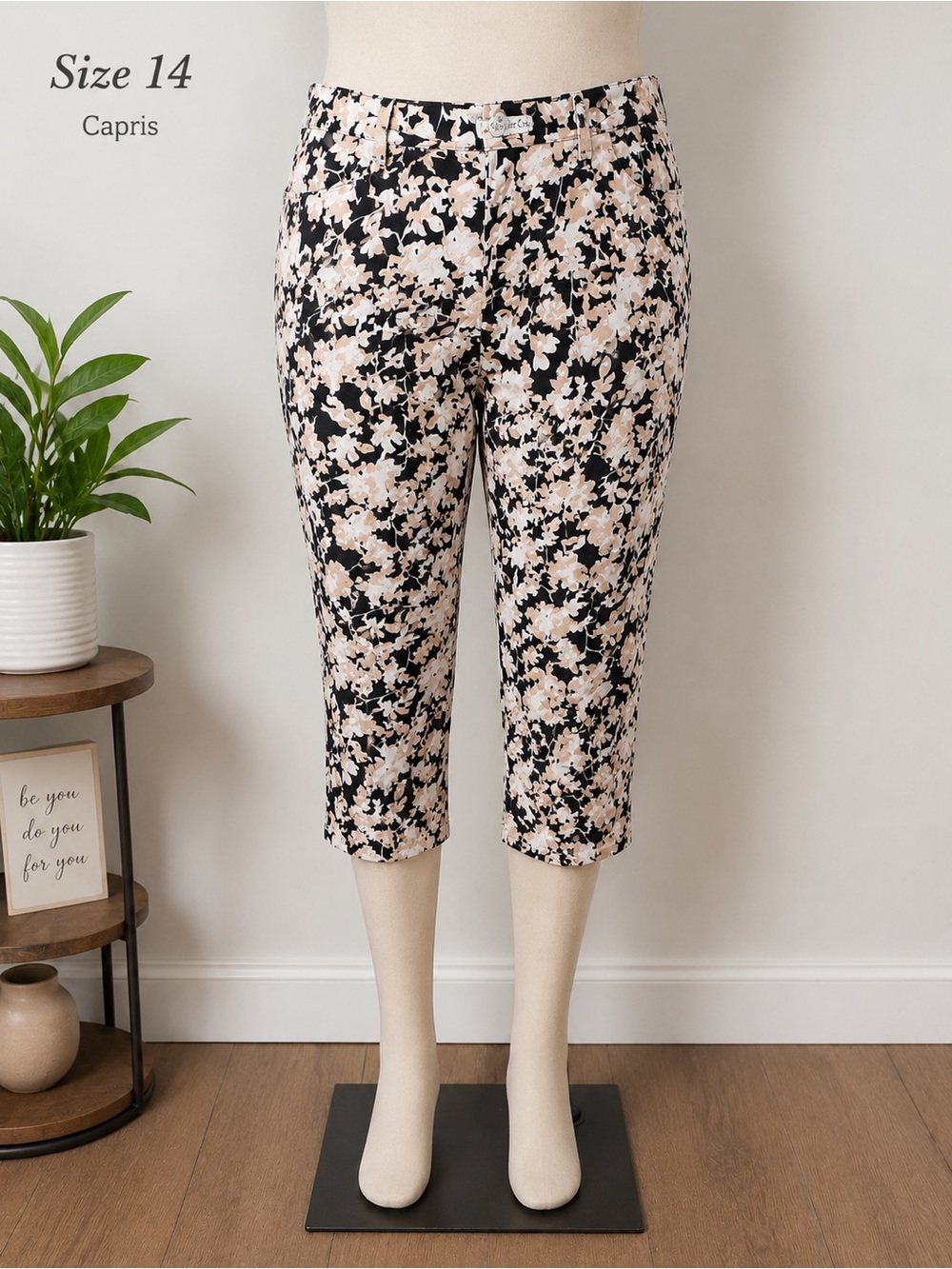 Coldwater Creek Black and Cream Floral Capri Pants